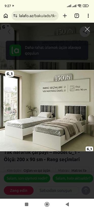 Tek nəfərlik çarpayı – model G_1 - Ölçü: 200 x 90 sm - Rəng seçimləri lalafo.az -da Tek nəfərlik çarpayı – model G_1 - Ölçü: 200 x 90 sm - Rəng seçimləri