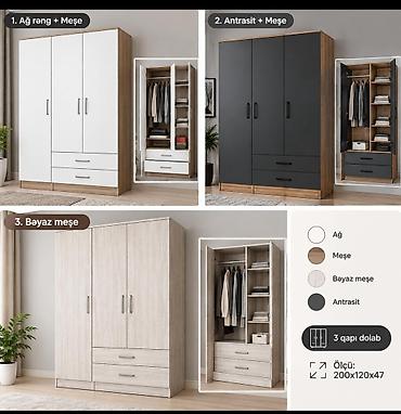 3 qapılı paltar dolabı Rəng kombinasiyaları: - Ağ + Meşə - Antrasit + lalafo.az -da 3 qapılı paltar dolabı Rəng kombinasiyaları: - Ağ + Meşə - Antrasit +