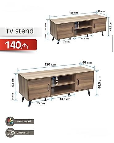 TV stend Ölçülər: - Uzunluq: 120 sm - Dərinlik: 40 sm - Hündürlük