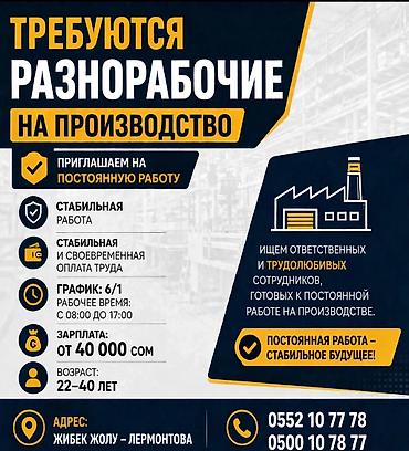 Требуется Разнорабочий на производство, Оплата: Дважды в месяц, Без опыта at lalafo.kg Требуется Разнорабочий на производство, Оплата: Дважды в месяц, Без опыта