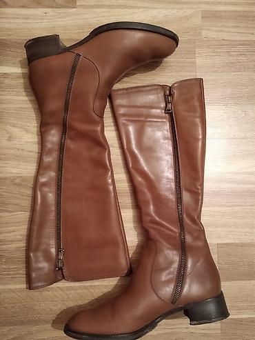 Сапоги: Высокие женские сапоги из натуральной кожи, цвет коньячный/коричневый — 4