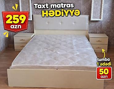 taxt ucun baza: Yataq dəsti – krem rəngli taxt və yumşaq başlıqla. Başlıqda düyməli — 1