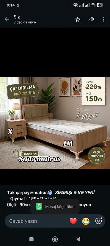 *Tək çarpayı+matras🎁* _*SİFARİŞLƏ VƏ YENİ*_ *Qiymət lalafo.az -da *Tək çarpayı+matras🎁* _*SİFARİŞLƏ VƏ YENİ*_ *Qiymət