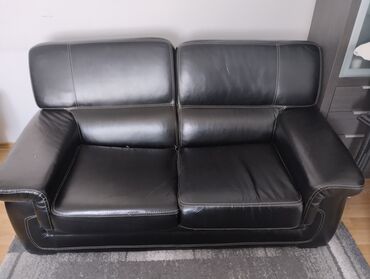 polovan nameštaj novi sad: Two-seat sofas, Eco-leather, color - Black, Used