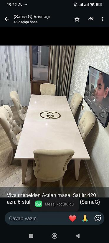 Viva mebeldən Açılan masa. Satılır 420 azn. 6 stulludur. Ünvan