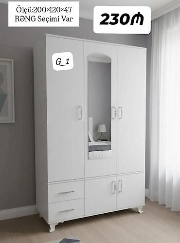 Ev üçün mebel: Ağ rəngdə 3 qapılı qarderob şkafı. - Ölçü: 200 × 120 × 47 sm - Rəng — 1