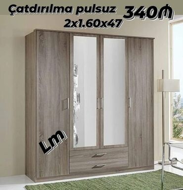 paltar dolabı: Гардеробный шкаф, Новый, 4 двери, Распашной, Прямой шкаф, Азербайджан