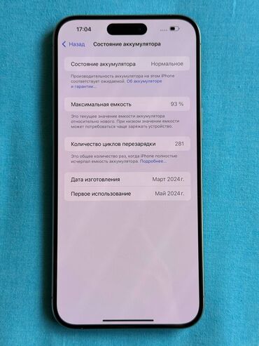 Apple iPhone: IPhone 15 Pro Max, Б/у, 256 ГБ, Серебристый, Зарядное устройство, 93 %