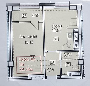 15: 1 комната, 40 м², Асанбай мкр Элитка, 12 этаж, ПСО (под самоотделку) — 2