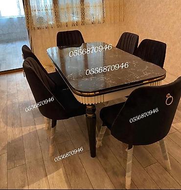 ders masa: Qonaq otağı üçün, Yeni, Açılmayan, Oval masa, 6 stul — 3