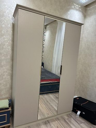 taxta ref: İşlənmiş, 3 qapılı, Güzgülü, Bej, Taxta, Açılan, Düz dolab — 3