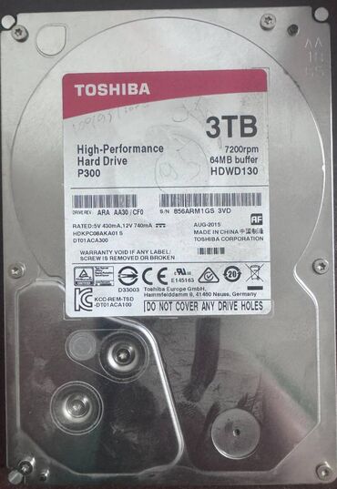 Жесткие диски, переносные винчестеры: Накопитель, Б/у, Toshiba, HDD, 3 ТБ, 3.5", Для ПК