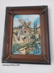 türk sekleri: Əl işi tablo – külək dəyirmanı mənzərəli - Texnika: relyefli yağlı