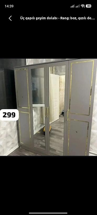Yeni, 3 qapılı, Güzgülü, Boz, Açılan, Düz dolab