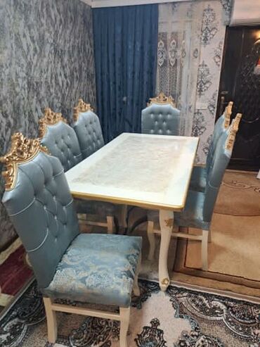 Masa və oturacaq dəstləri: Qonaq otağı üçün, Yeni, Açılmayan, Dördbucaq masa, 6 stul — 10