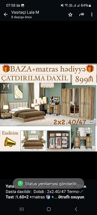 Sifarişlə mebel: *Yataq dəsti* *Sifarişlə və yeni* Qiymət : *899₼* Dəstə daxildir — 1