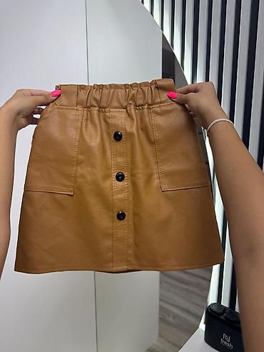 Qız dəri mini ətək – karamel rəngi - Material: eko-dəri (yumşaq