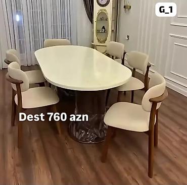 Yemək otağı dəsti – 1 masa + 6 stul • Masa: oval formalı, parlaq
