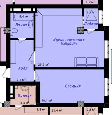 продажа квартир 2: 2 бөлмө, 55 кв. м, Элитка, 9 кабат, ПСО (өзү оңдоп түзөтүп бүтүү үчүн)