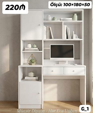 sirmə: Müasir dizaynlı iş masası və kitablıq modulu Ölçü: 100 × 180 × 50 sm — 1