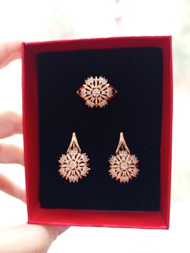 Bijuteriya dəstləri: Üzük və sırğalar - Rəng: qızılı qirmizi rus qizili rengi rose gold - — 8