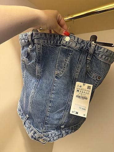 zara bot: ZARA denim korset-top - Model: Denim korset tipli strapless top - — 1