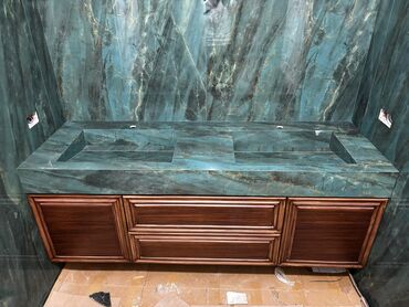 Çanaqlar, tülpanlar: Mərmər effektli inteqrə lavabolar və vanna otağı tezgahları - — 11