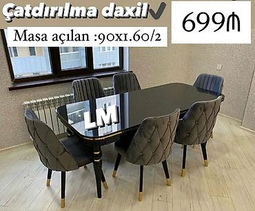 açilan stol: - Yemək otağı dəsti: açılan masa + 6 ədəd kreslo - Masa ölçüsü: 90 x — 1