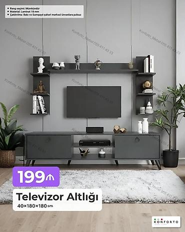 Televizor altlığı və divar rəfləri dəsti - Ölçülər: 40×180×180 sm -