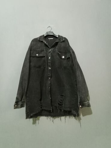 Рубашки: Qara rəngli oversize cins köynək/şəffaf gödəkçə - Materiyal: qalın