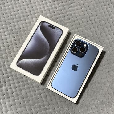 Apple iPhone: IPhone 15 Pro, Б/у, 128 ГБ, Blue Titanium, Зарядное устройство, Чехол, Кабель, 92 %