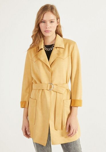 женские длинные плащи: Plaş, Bershka, S, rəng - Sarı