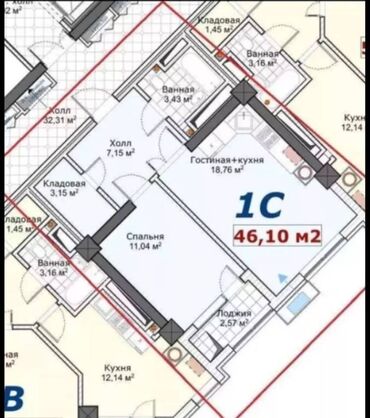 Продажа домов: 1 комната, 46 м², Элитка, 5 этаж, ПСО (под самоотделку)