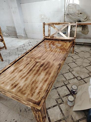 stol dəstləri: Rustik taxta yemək dəsti - Material: tam ağac (kəsilmiş taxta — 8