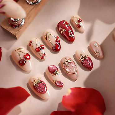 dream touch: Set od 30 presovanih noktiju – “Cherry & Strawberry” dizajn - — 1