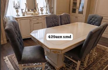çay evi divan: Klassik üslubda yemək otağı dəsti: - Düzbucaqlı, parlaq krem rəngli — 1