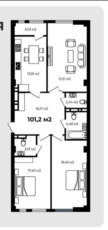 восток 5 квартира: 3 комнаты, 101 м², Элитка, 10 этаж