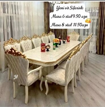 Masa və oturacaq dəstləri: Qonaq otağı üçün, Yeni, Açılmayan, Dördbucaq masa, 6 stul — 15