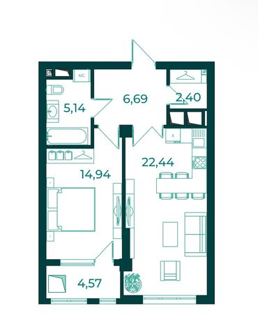 квартира джал мкр: 1 комната, 56 м², Элитка, 3 этаж, Евроремонт