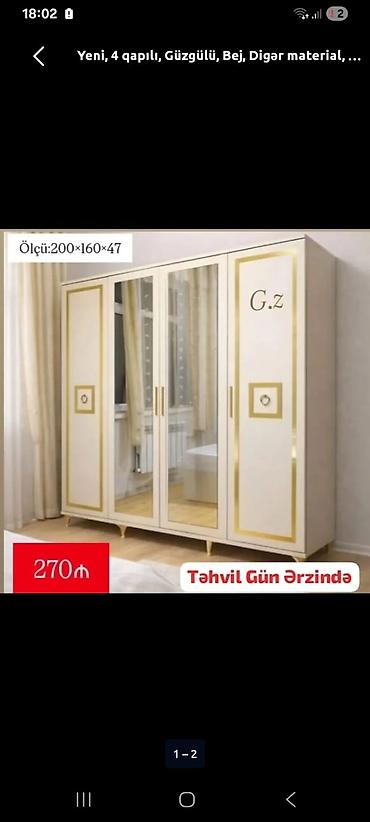 panel radiyatir: 4 qapılı, güzgülü dolab - Rəng: bej, qızılı dekor xəttləri ilə - Ölçü — 1