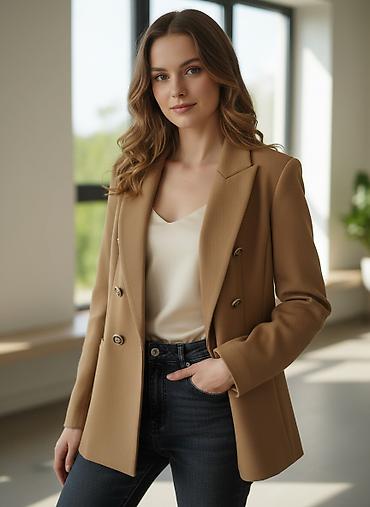 зара: Женский пиджак ZARA - Цвет: капучино/кэмел. - Посадка: приталенный — 2