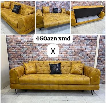 честер диван: Sarı rəngli çevrilə bilən divan - Rəng: xardal-sarı - Material — 1