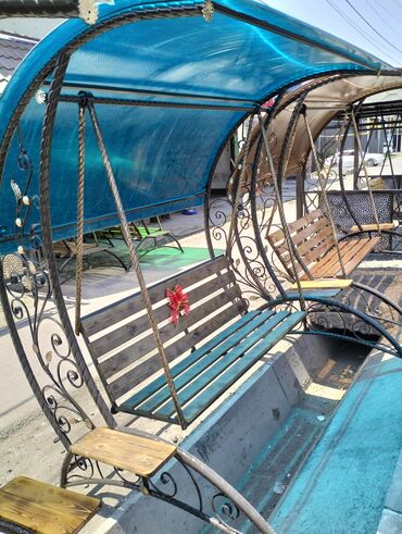 Садовые качели: Садовые качели Металл, Со спинкой, С крышей — 12