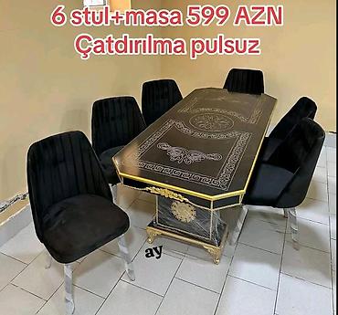 Yemək otağı dəsti – 6 stul + masa - Komplekt: 1 ədəd düzbucaqlı masa