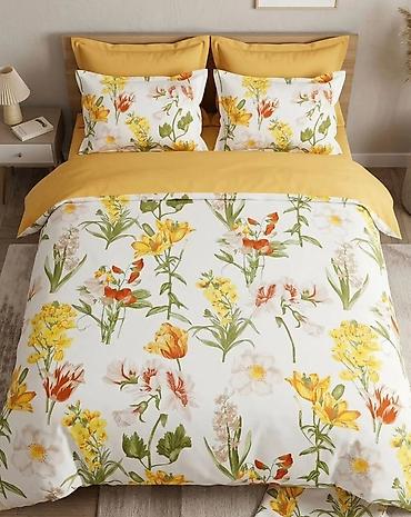 Текстиль: Floral naxışlı yataq dəsti və parça - Dizayn: Ağ fon üzərində incə — 2