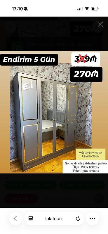 interturan mebel: Yeni, 3 qapılı, Güzgülü, Boz, Açılan, Düz dolab — 1