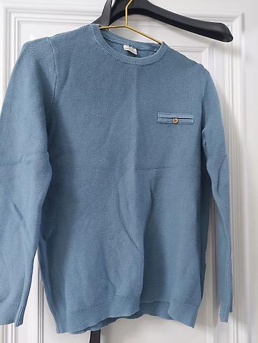 de facto sweatshirt: Mavi rəngli trikotaj sviter - Klassik kruq-yaxa dizayn - Sağ döş — 1