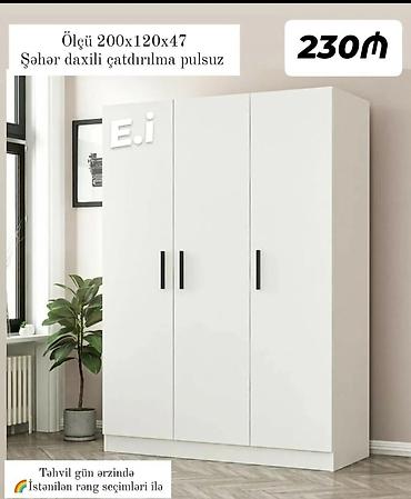 soba mətbəx: Ağ 3 qapılı paltar şkafı - Ölçü: 200 x 120 x 47 sm - Minimalist — 1