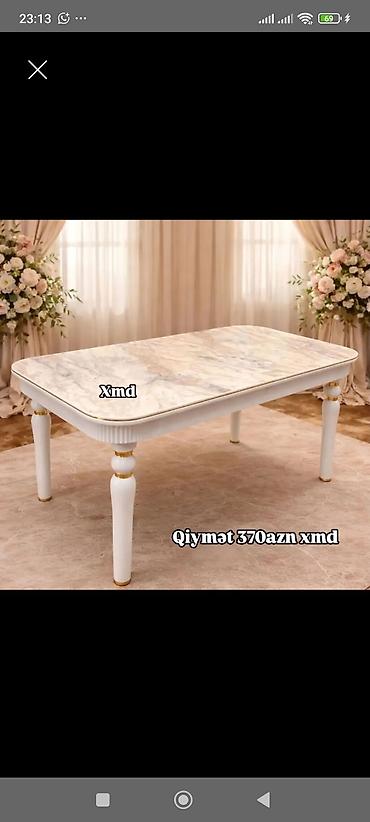 Mərmər effekti səthli, zərif klassik dizaynda masa. - Rəng: ağ və bej