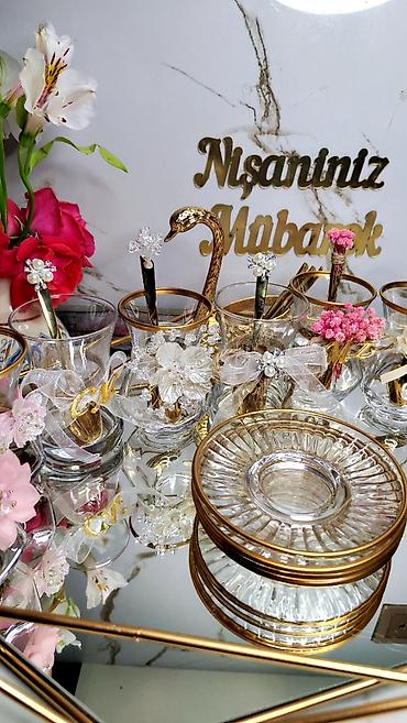 samovar cay: Çay dəsti, rəng - Qızılı, Şüşə — 9